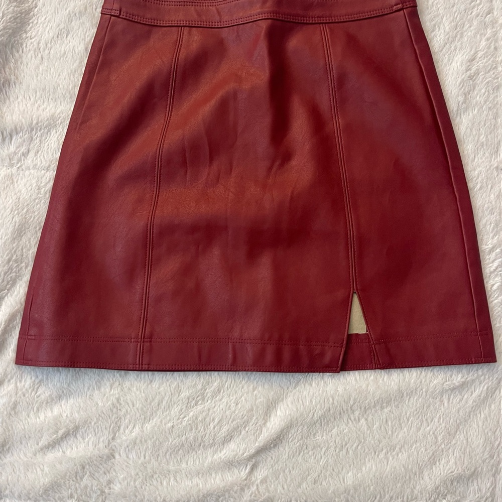 High Waisted Red Leather Mini Skirt
